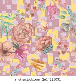 Seamless vector floral pattern. Watercolor flowers pattern design for textile scarf, texture and fashion. Wallpaper same to william morris design. 