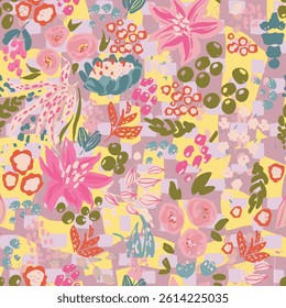 Seamless vector floral pattern. Watercolor flowers pattern design for textile scarf, texture and fashion. Wallpaper same to william morris design. 