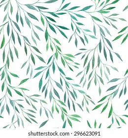 Seamless vector floral pattern. Watercolor handdrawn background with laurels, leaves and branches. Spring or summer design for invitation, wedding or greeting cards.