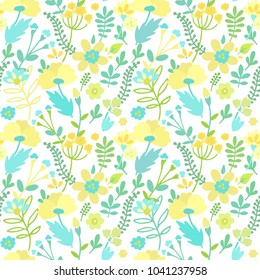 Seamless vector floral pattern with yellow flowers on white background