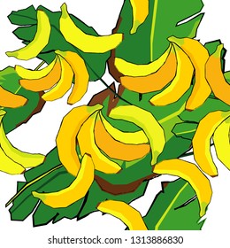 Seamless vector floral summer pattern with banana leaves and bananas. Rainforest. Can be used for wallpaper, textile, invitation card, wrapping, web page background.