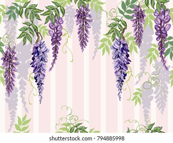 Seamless vector floral summer pattern background with tropical japanese flowers, wisteria. Perfect for wallpapers, web page backgrounds, surface textures, textile. svg