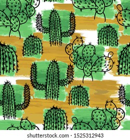Seamless vector floral summer tropical pattern background cactuses. Perfect for wallpapers, web page backgrounds, surface textures,textile
