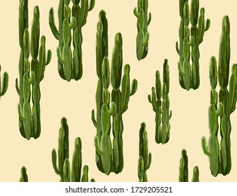 Seamless vector floral summer tropical pattern background with blooming cactuses. Perfect for wallpapers, web page backgrounds, surface textures,textile. Isolated on white background