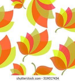 Seamless vector floral texture with autumn leaves on white background. Seamless abstract pattern for printing textile, wallpaper, wrapping paper. Hand drawn multicolored lives pattern