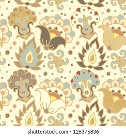 Seamless   vector floral texture, beige - grey pale palette, portugal style