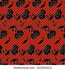 Fondo vectorial de vintage floral sin foco. Rama de árbol curvo con flores fantásticas, hojas, tendrils. Los motivos de las pinturas de telas antiguas indias. 