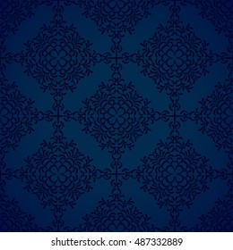 Seamless vector floral vintage dark background. Curved branch and flowers. Tree of Life collection.