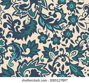 Seamless vector floral wallpaper. Decorative vintage pattern in classic style with flowers, leaves and twigs. Vector graphic design.