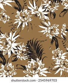 Fondo de pantalla floral de Vector sin costuras. Patrón vintage decorativo patrón botánico detallado con dibujado a mano