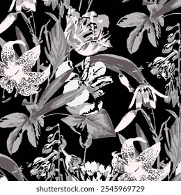 Seamless vector floral wallpaper. Decorative vintage pattern etailed botanical pattern with hand-drawn