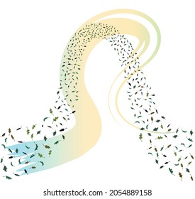 Seamless vector flow of leaves flying on the wind. Autumn leaf fall conception background.