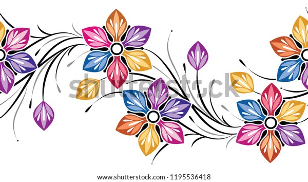 Seamless Vector Flower Border Stock Vector (Royalty Free) 1195536418