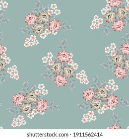 seamless vector flower bunch design pattern on blue background