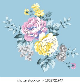 seamless vector flower bunch Pattern on grey background