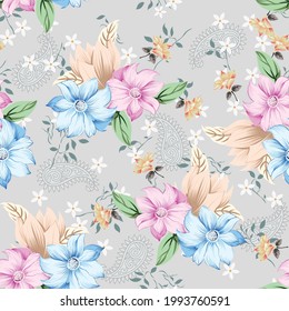 seamless vector flower bunches design pattern on background