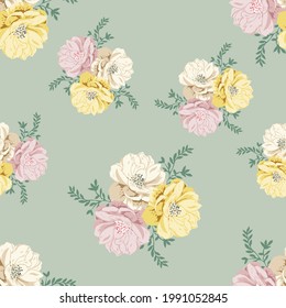 seamless vector flower bunch's design pattern on blue background