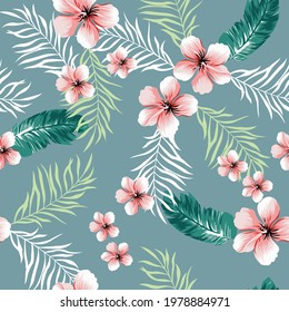 seamless vector flower design on blue background
