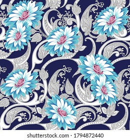 seamless vector flower design pattern on navy background