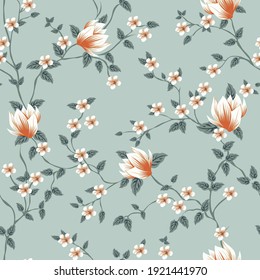 seamless vector flower design pattern on blue background