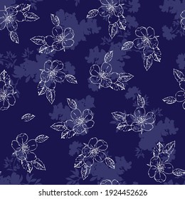 seamless vector flower design pattern on  navy background