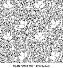 seamless vector flower design pattern on black and white background
