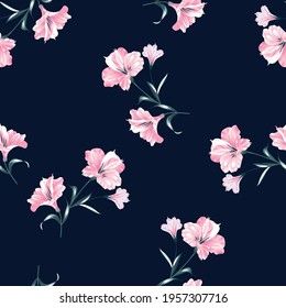 seamless vector flower design pattern on navy background