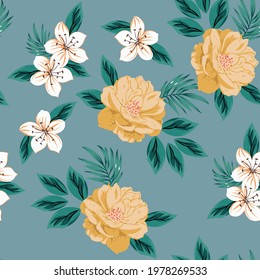 seamless vector flower design  pattern on blue background