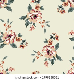 seamless vector flower design pattern on yellow background