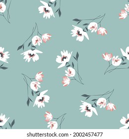 seamless vector flower design pattern on blue background