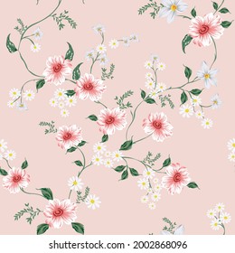 seamless vector flower design pattern on pink background