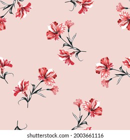 seamless vector flower design pattern on pink background