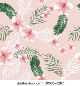 seamless vector flower design pattern on pink background