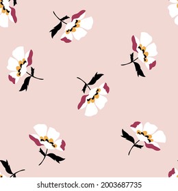 seamless vector flower design pattern on pink background