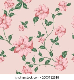 seamless vector flower design pattern on pink background