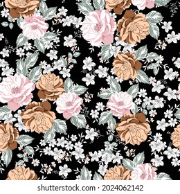 seamless vector flower design pattern on black background