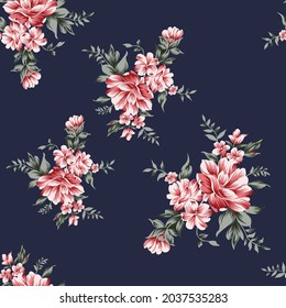 seamless vector flower design pattern on navy  background