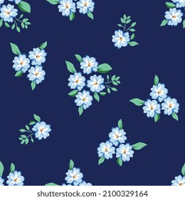 seamless vector flower design pattern on navy  background