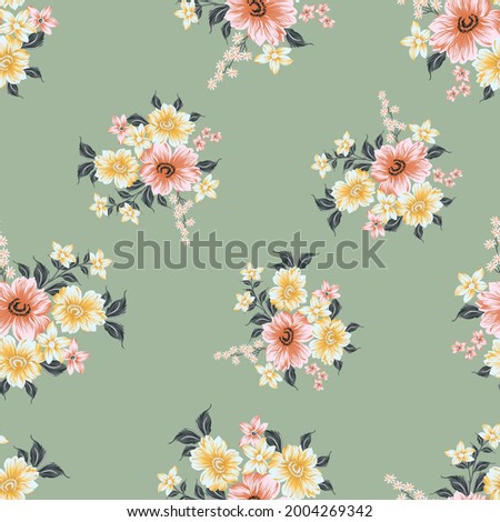 seamless vector flower design pattern on blue background