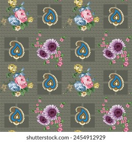 seamless vector flower indian paisley design on background 