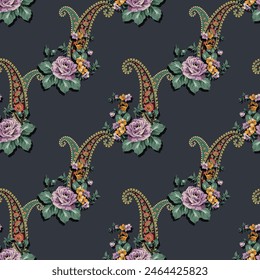 seamless vector flower indian paisley design on background 