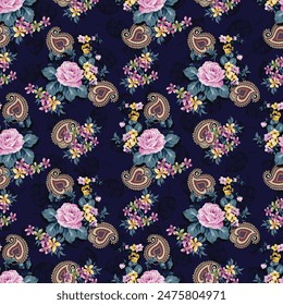 seamless vector flower indian paisley design on background 