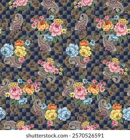 seamless vector flower indian paisley design on background