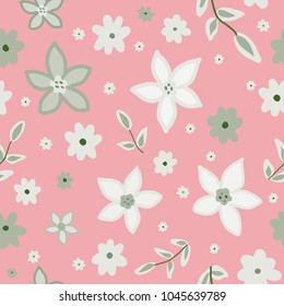 seamless vector flower and leaves with pink background