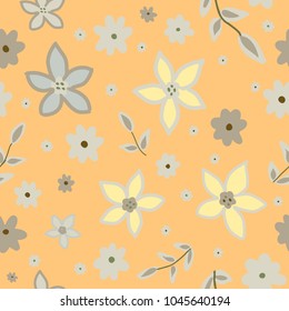 seamless vector flower and leaves with yellow background