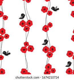 Seamless vector flower pattern with bird. Seamless repeating pattern with flower and bird