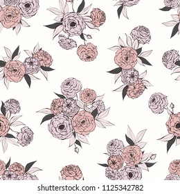 Seamless vector flower pattern on light background.