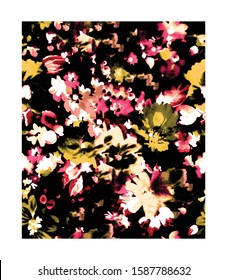 Seamless vector flower pattern on digital black background.Modern floral background. Trendy style.
