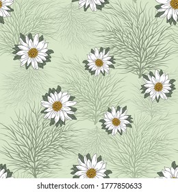 seamless vector flower Pattern on green background