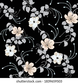 seamless vector flower pattern on black background